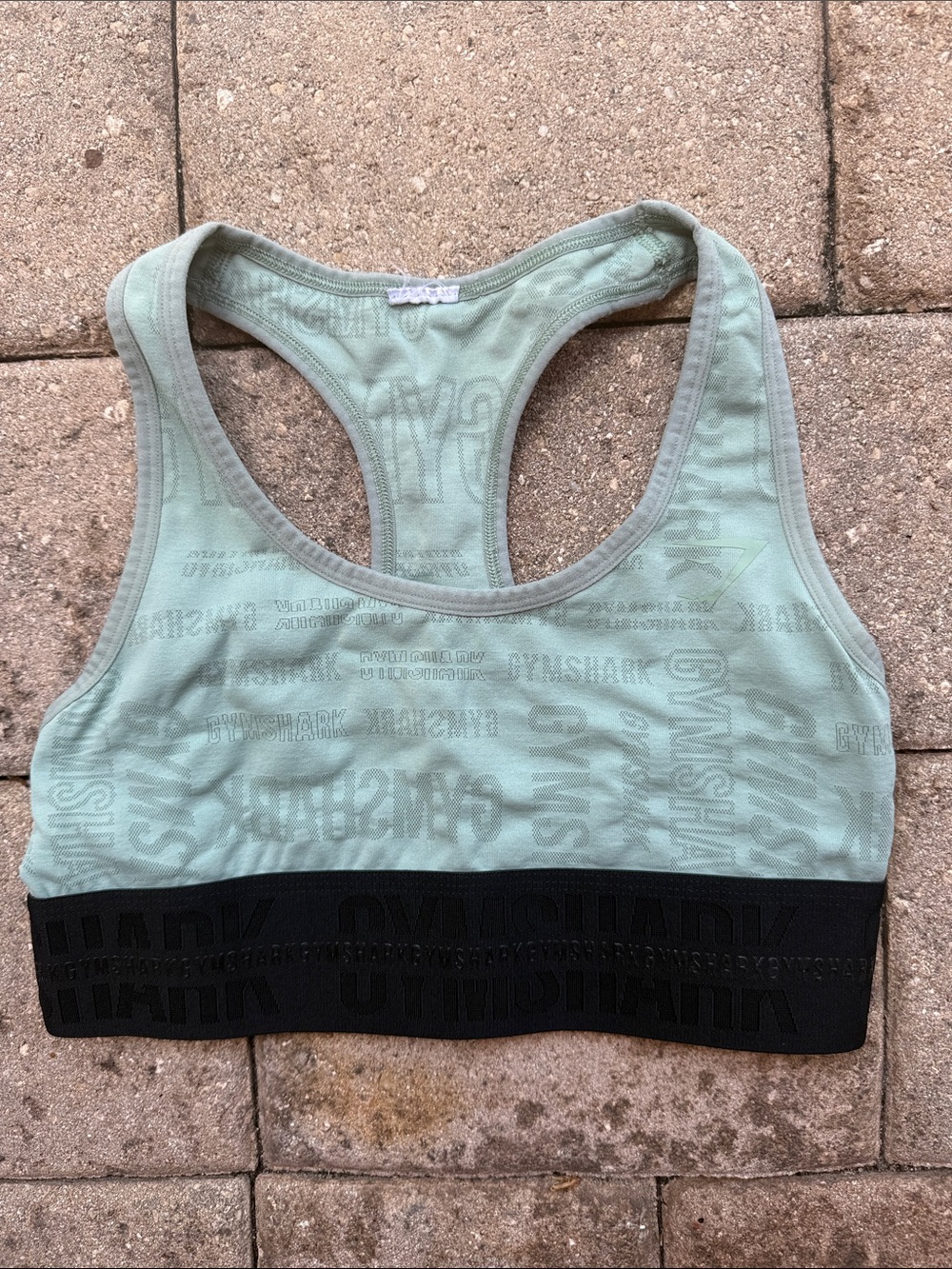 Gymshark Light Sage Racerback Sports Bra with Black Band
